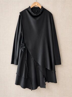 COS Forest Green Asymmetric Layered Wrap Dress Ruffle Edge L
